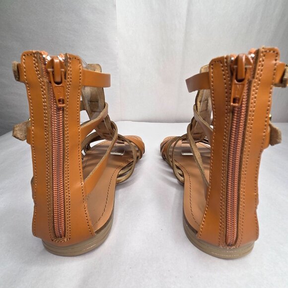 NWT Aqua Women's Emil Cognac Leather Sandals Flats - Picture 3 of 7